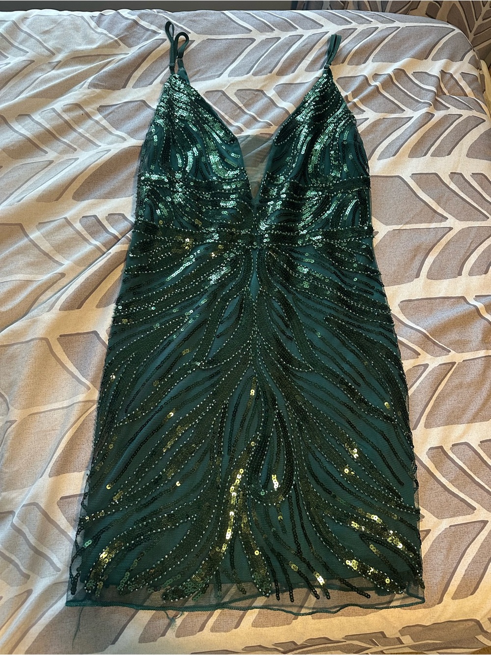 Emerald Green Sequin V-Neck Slip Dress